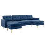 110.6  Velvet L-Shaped Sectional Sofa with Movable Ottoman and Storage Pockets