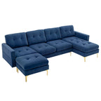 110.6  Velvet L-Shaped Sectional Sofa with Movable Ottoman and Storage Pockets