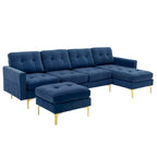 110.6  Velvet L-Shaped Sectional Sofa with Movable Ottoman and Storage Pockets