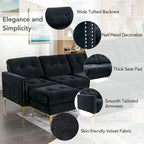110.6  Velvet L-Shaped Sectional Sofa with Movable Ottoman and Storage Pockets