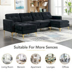 110.6  Velvet L-Shaped Sectional Sofa with Movable Ottoman and Storage Pockets