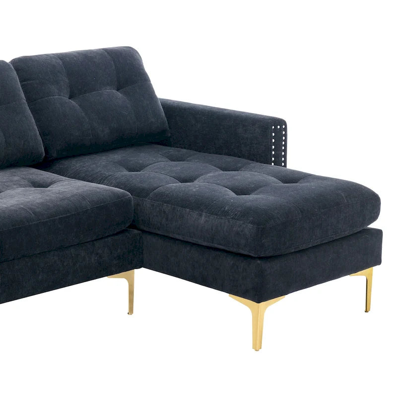110.6  Velvet L-Shaped Sectional Sofa with Movable Ottoman and Storage Pockets