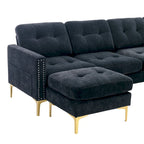 110.6  Velvet L-Shaped Sectional Sofa with Movable Ottoman and Storage Pockets