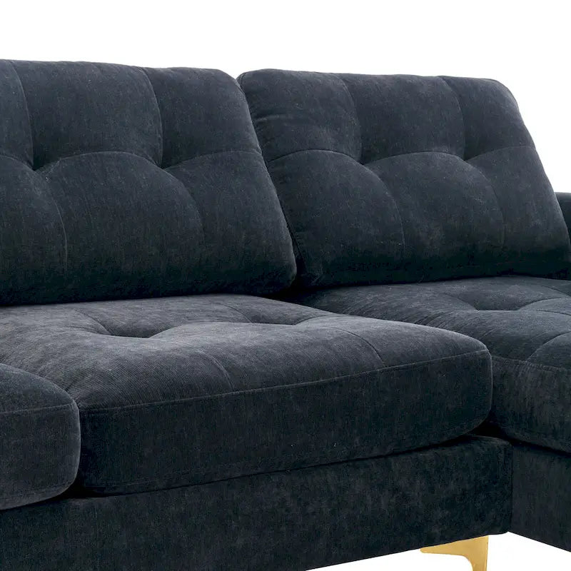 110.6  Velvet L-Shaped Sectional Sofa with Movable Ottoman and Storage Pockets