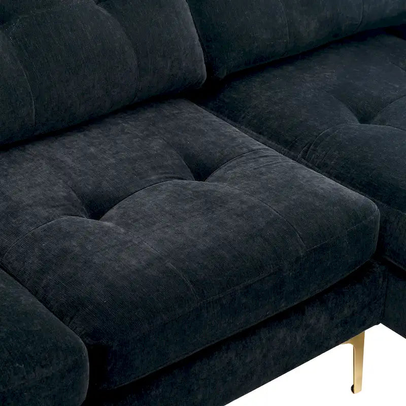 110.6  Velvet L-Shaped Sectional Sofa with Movable Ottoman and Storage Pockets