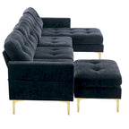 110.6  Velvet L-Shaped Sectional Sofa with Movable Ottoman and Storage Pockets
