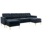 110.6  Velvet L-Shaped Sectional Sofa with Movable Ottoman and Storage Pockets