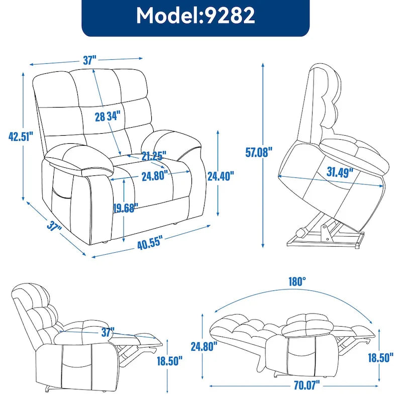 Dual Motor Power Lift Recliner Chair with Massage and Heat for Elderly People, Large Lazy Single Boy Recliners with Power-Remote