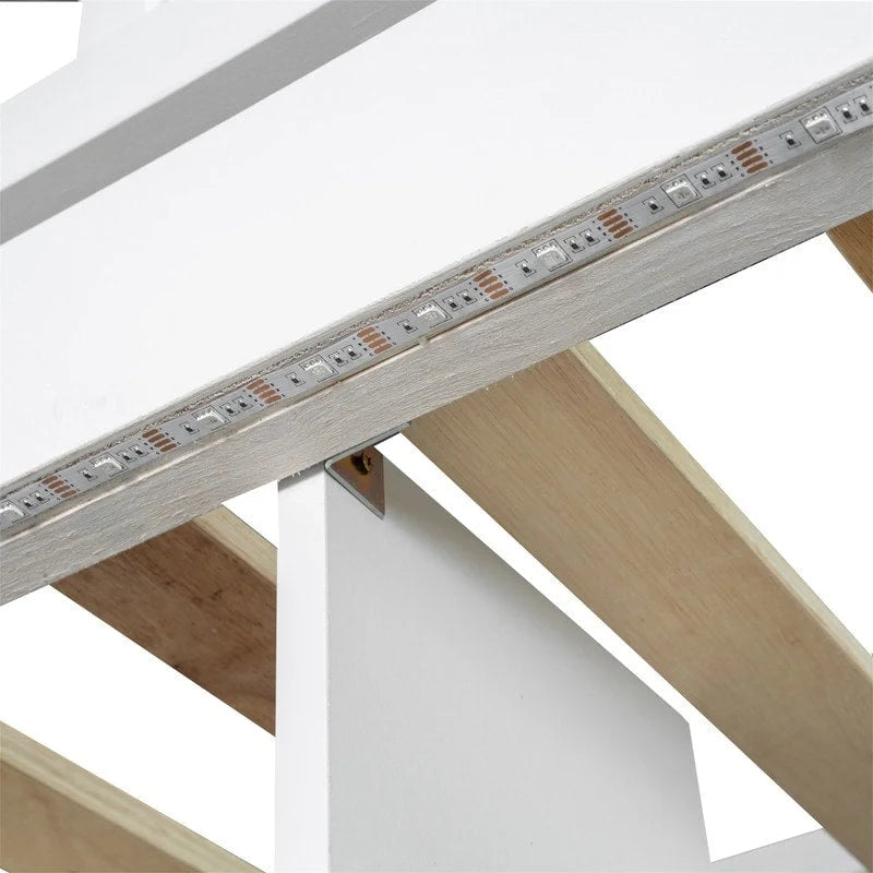 Twin Size Loft Bed with Bulit-in Desk, LED Light and Storage Staircase, Wooden Loft Bedframe with Storage Shelves and Cabinets