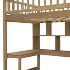 Twin Size Loft Bed with Bulit-in Desk, LED Light and Storage Staircase, Wooden Loft Bedframe with Storage Shelves and Cabinets
