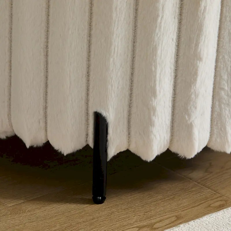 22.05 Wide Upholstered Round Pouf Ottoman Foot Rest with Black Metal Legs