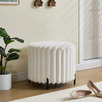 22.05 Wide Upholstered Round Pouf Ottoman Foot Rest with Black Metal Legs