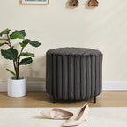 22.05 Wide Upholstered Round Pouf Ottoman Foot Rest with Black Metal Legs