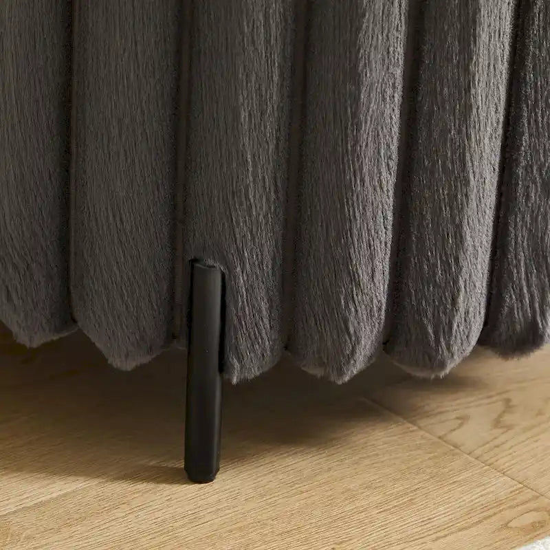 22.05 Wide Upholstered Round Pouf Ottoman Foot Rest with Black Metal Legs