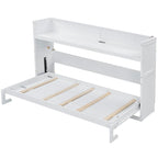 Twin XL Size Murphy Bed with Desk & LED Light, Solid Wood Bed Frame with USB Charging Station, for Small Spaces and Home Offices