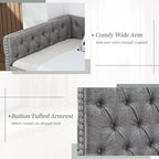 Linen Upholstered Mid-century Modern Twin Size Copper Nail Daybed Sofa with Two Drawers