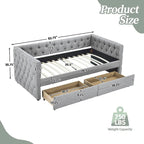 Linen Upholstered Mid-century Modern Twin Size Copper Nail Daybed Sofa with Two Drawers