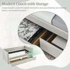 Linen Upholstered Mid-century Modern Twin Size Copper Nail Daybed Sofa with Two Drawers