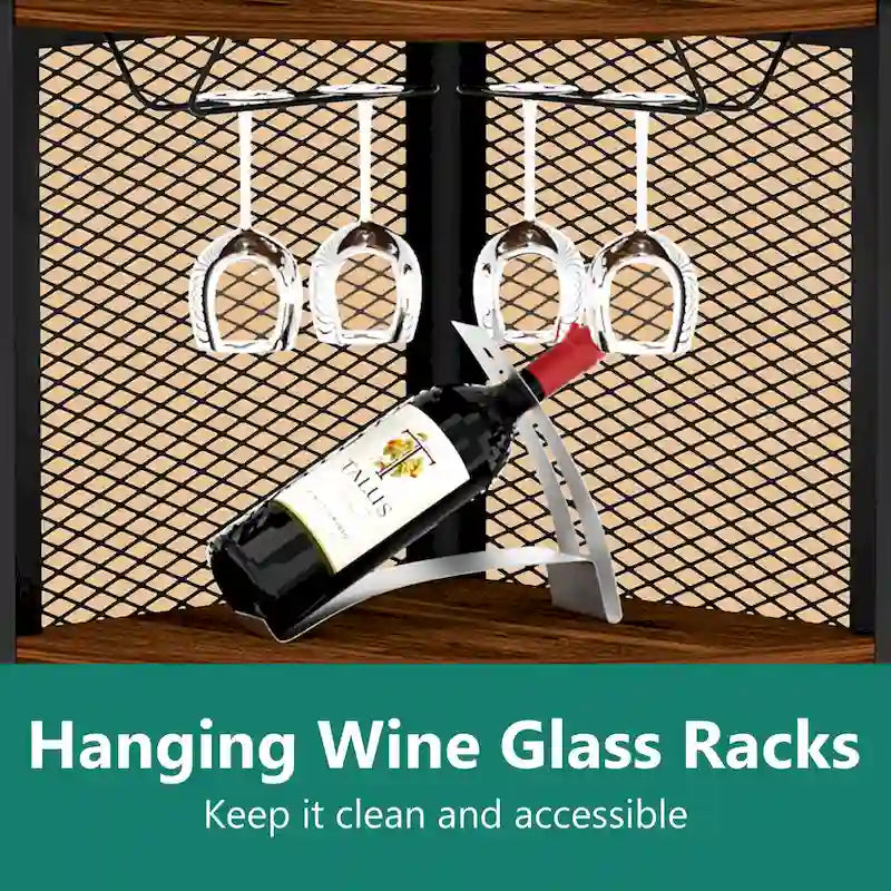 Corner Shelf with Doors, 65  Corner Cabinet with Shelves & Wine Glass Rack, 6 Tier Bookshelf Display Corner Shelves