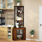 Corner Shelf with Doors, 65  Corner Cabinet with Shelves & Wine Glass Rack, 6 Tier Bookshelf Display Corner Shelves