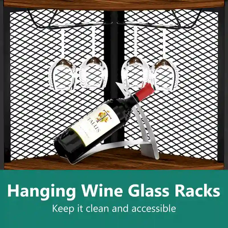 Corner Shelf with Doors, 65  Corner Cabinet with Shelves & Wine Glass Rack, 6 Tier Bookshelf Display Corner Shelves