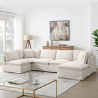 L Shaped Modular Sectional Chenille Sofa with Movable Ottoman