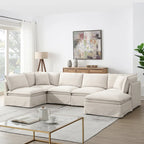 L Shaped Modular Sectional Chenille Sofa with Movable Ottoman