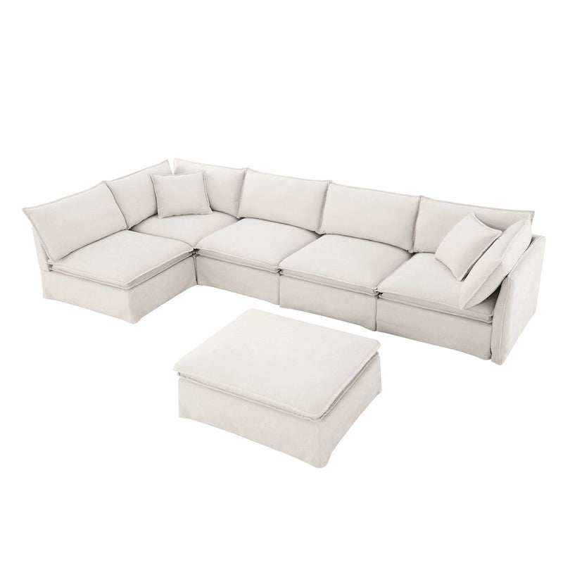 L Shaped Modular Sectional Chenille Sofa with Movable Ottoman