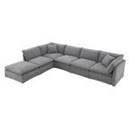 L Shaped Modular Sectional Chenille Sofa with Movable Ottoman