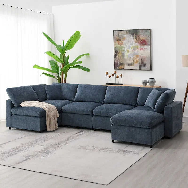 U Shaped Modular Cloud Sofa with Ottoman, Convertible Sleeper Sofa
