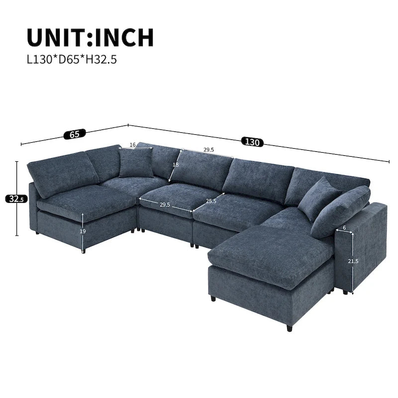 U Shaped Modular Cloud Sofa with Ottoman, Convertible Sleeper Sofa