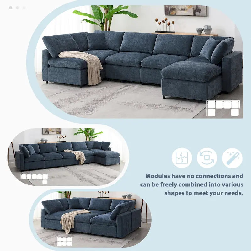U Shaped Modular Cloud Sofa with Ottoman, Convertible Sleeper Sofa