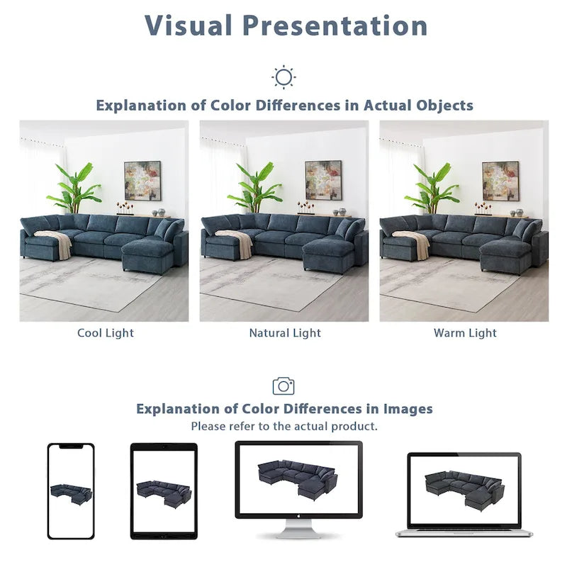 U Shaped Modular Cloud Sofa with Ottoman, Convertible Sleeper Sofa