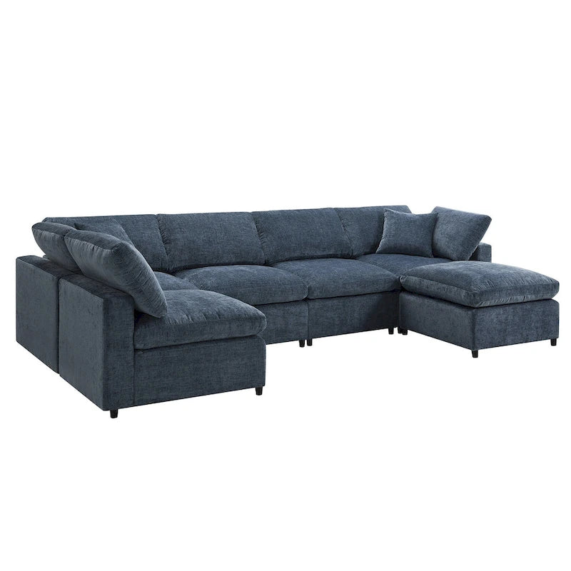 U Shaped Modular Cloud Sofa with Ottoman, Convertible Sleeper Sofa