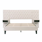 Low-Profile Platform Bed, Modern Velvet Upholstered Bed, Diamond Tufted Headboard Wingback Bed with 2 Nightstands Storage Bed