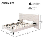 Low-Profile Platform Bed, Modern Velvet Upholstered Bed, Diamond Tufted Headboard Wingback Bed with 2 Nightstands Storage Bed