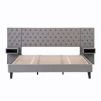 Low-Profile Platform Bed, Modern Velvet Upholstered Bed, Diamond Tufted Headboard Wingback Bed with 2 Nightstands Storage Bed