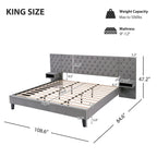 Low-Profile Platform Bed, Modern Velvet Upholstered Bed, Diamond Tufted Headboard Wingback Bed with 2 Nightstands Storage Bed