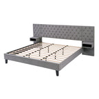 Low-Profile Platform Bed, Modern Velvet Upholstered Bed, Diamond Tufted Headboard Wingback Bed with 2 Nightstands Storage Bed