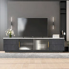 Glass Doors TV Stand for 70  TV, Media Console with 4 Drawers Floor Wood TV Media Center Table with Large Storage Cabinet