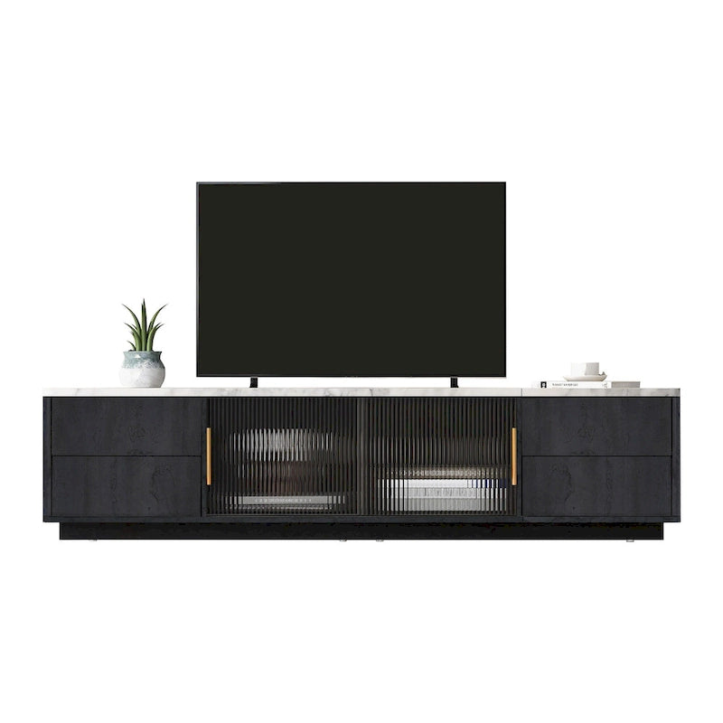 Glass Doors TV Stand for 70  TV, Media Console with 4 Drawers Floor Wood TV Media Center Table with Large Storage Cabinet