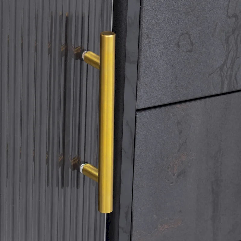 Glass Doors TV Stand for 70  TV, Media Console with 4 Drawers Floor Wood TV Media Center Table with Large Storage Cabinet