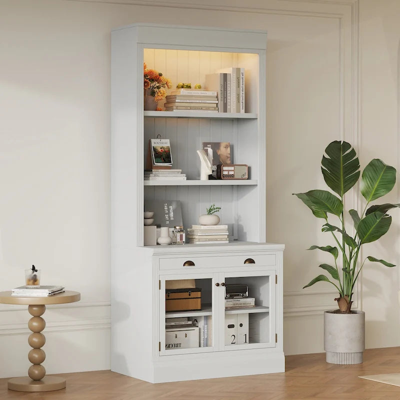 Versatile Tall Bookshelf with LED Lighting and Multiple Storage Options for Home