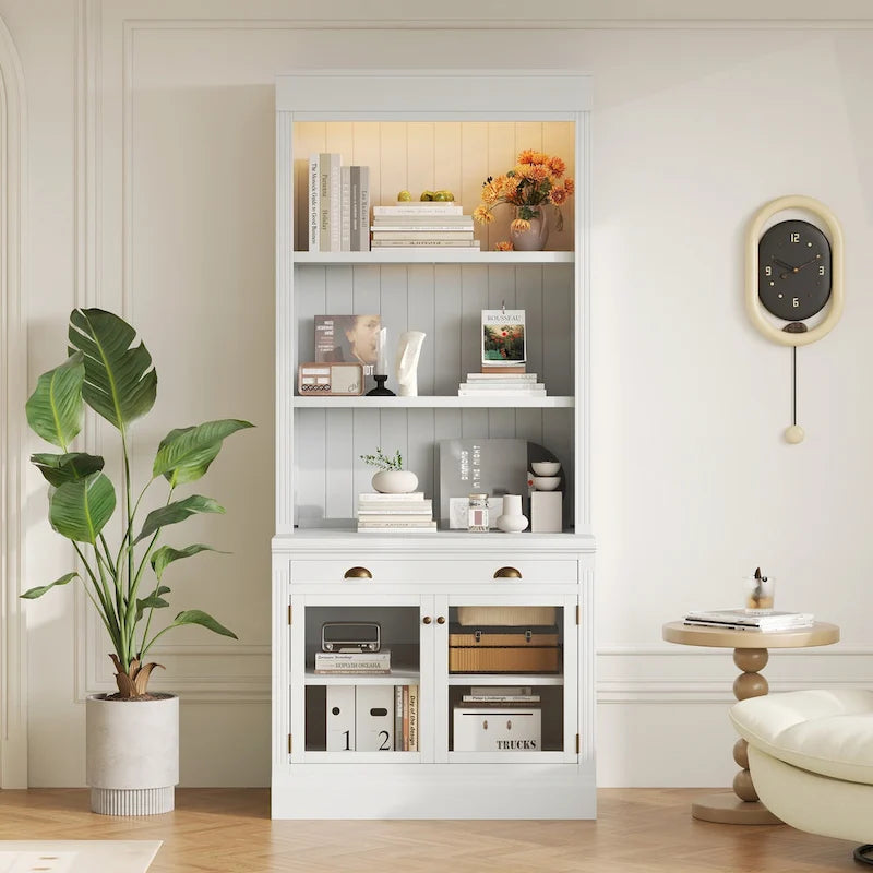 Versatile Tall Bookshelf with LED Lighting and Multiple Storage Options for Home
