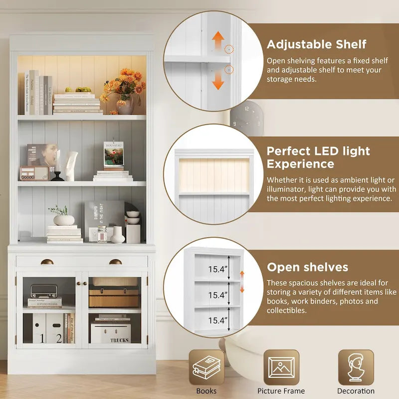 Versatile Tall Bookshelf with LED Lighting and Multiple Storage Options for Home