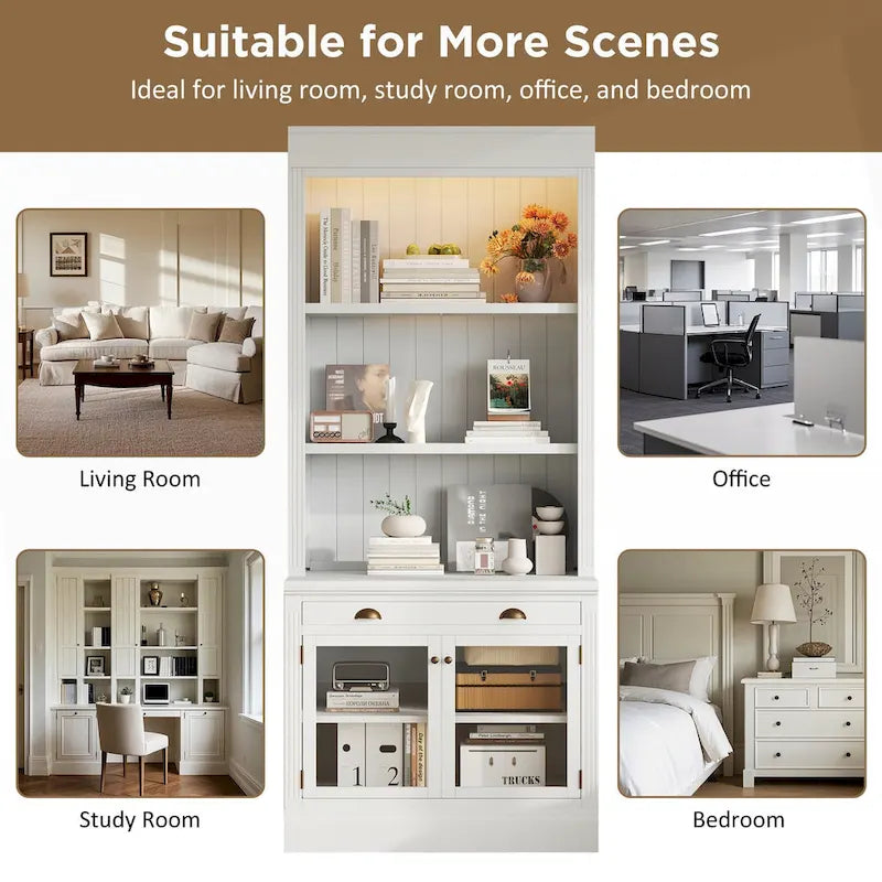 Versatile Tall Bookshelf with LED Lighting and Multiple Storage Options for Home