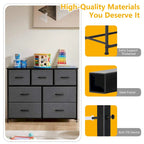 Freestanding 7-Drawer Chest of Drawers Chest Tower TV Stand with Wood Top for Closet Bedroom