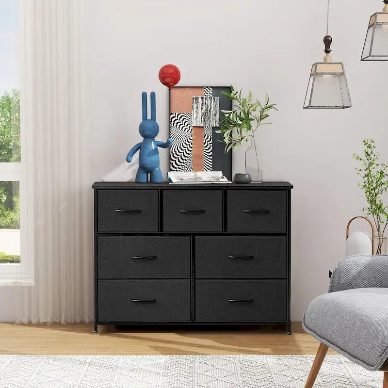 Freestanding 7-Drawer Chest of Drawers Chest Tower TV Stand with Wood Top for Closet Bedroom