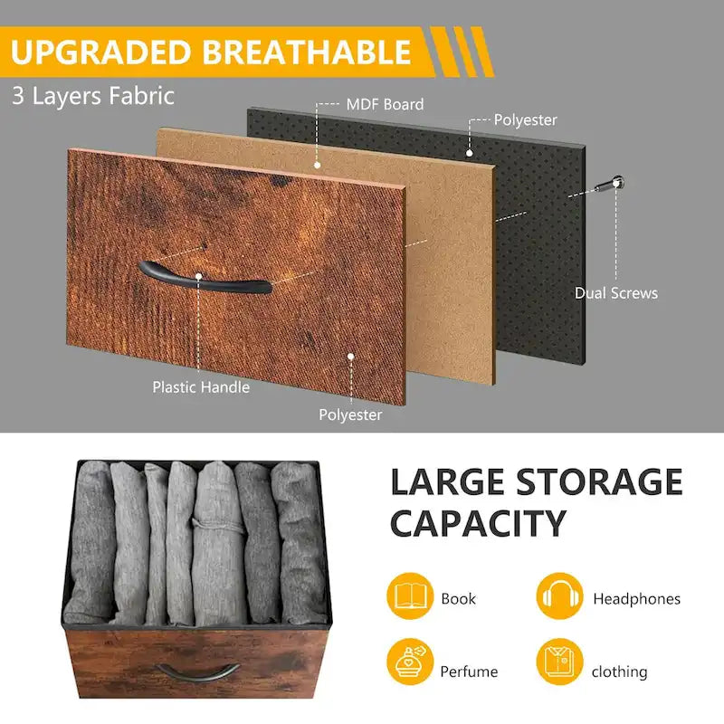 Freestanding 7-Drawer Chest of Drawers Chest Tower TV Stand with Wood Top for Closet Bedroom