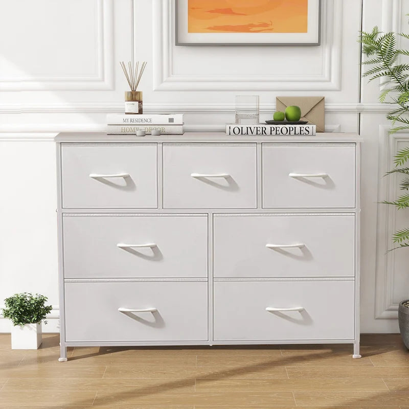 Freestanding 7-Drawer Chest of Drawers Chest Tower TV Stand with Wood Top for Closet Bedroom